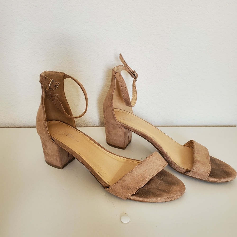 Faux suede tan block heels